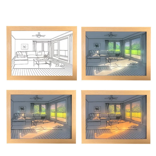 Személyre szabható LED világító festmény – Fa talpú dekorlámpa fotókeret funkcióval