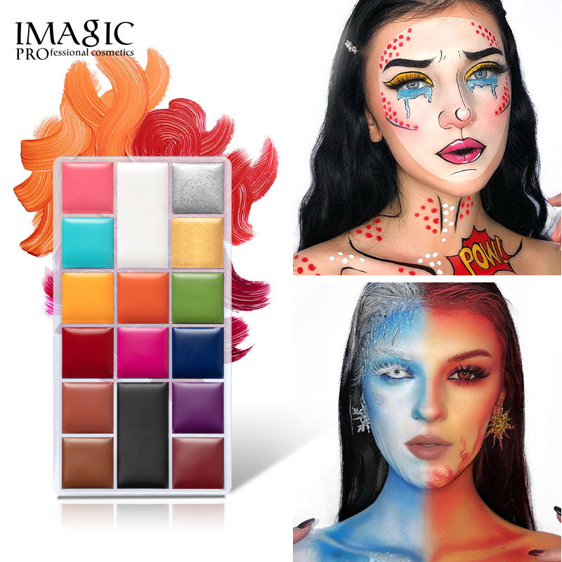 IMAGIC 16 Színű Selymes Testfesték Paletta – Vízálló, Izzadásálló Smink Halloween, Karácsony és Színpadi Előadásokhoz