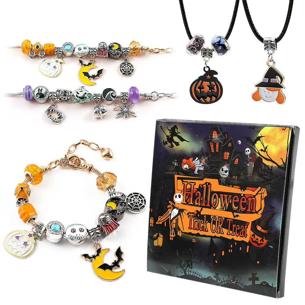 Halloween gyöngyfűző szett gyerekeknek – DIY karkötő és nyaklánc készítő ajándékdoboz