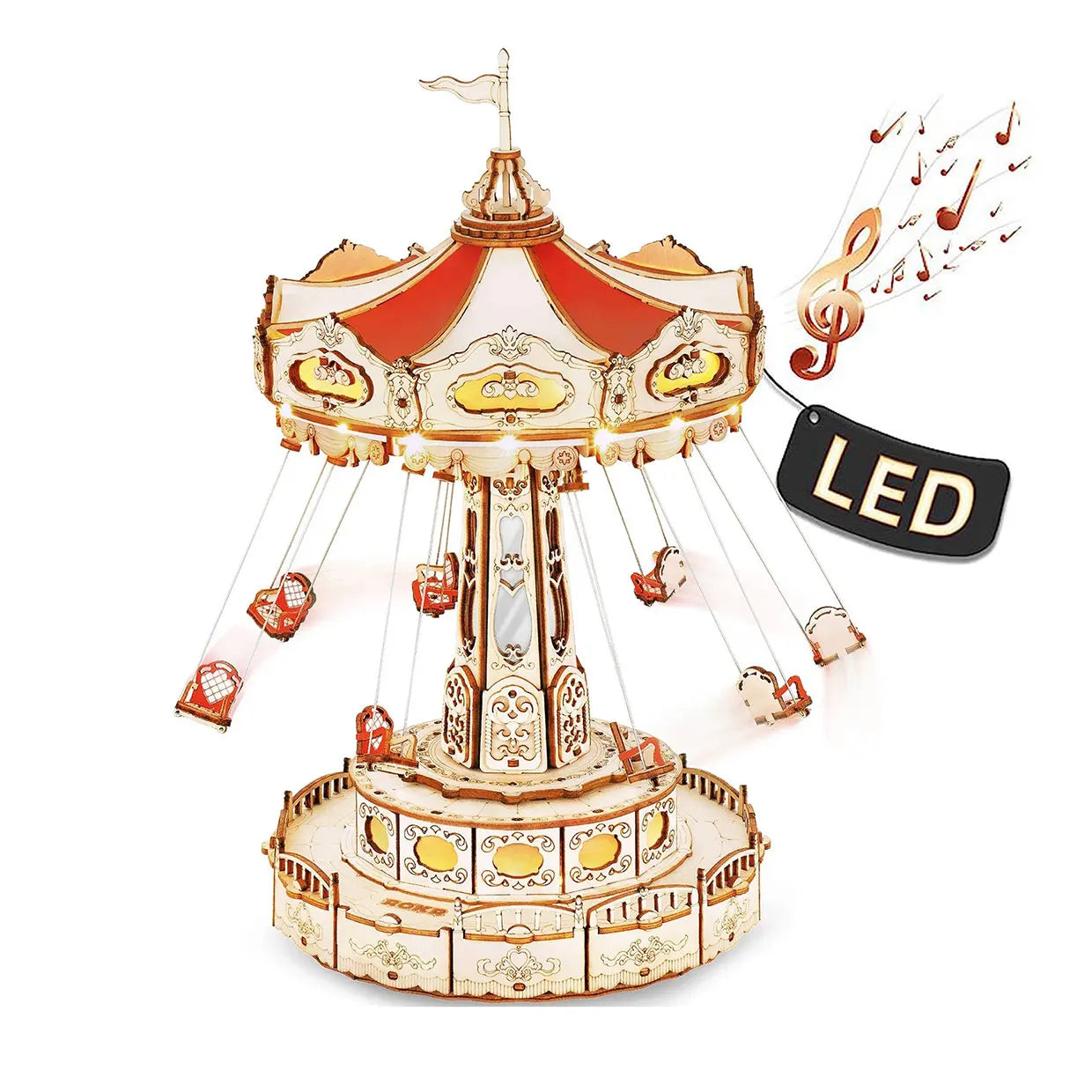 Zenélő fa körhinta puzzle LED világítással – kreatív játék gyerekeknek