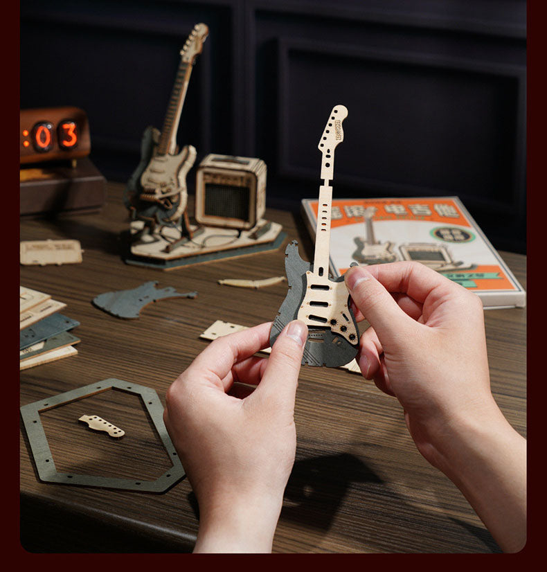 Mini hangszer – 3D fa puzzle gitár modell DIY ajándék