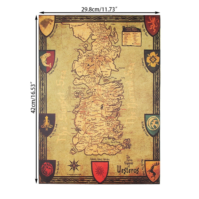 Westeros térkép – Game of Thrones kraft papír poszter (42×30 cm)