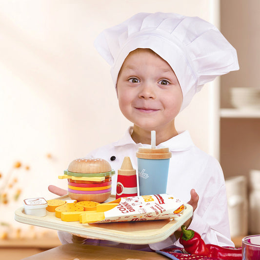 Fa hamburgerező játék szett – Szerepjáték gyerekeknek, burger és sült krumpli