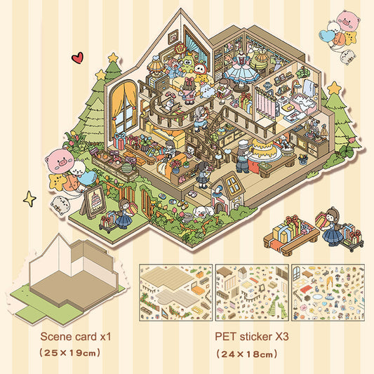 Tájkép matricakészlet – 3D hatású jelenetkollázs, miniatűr dekorációkhoz (DIY)