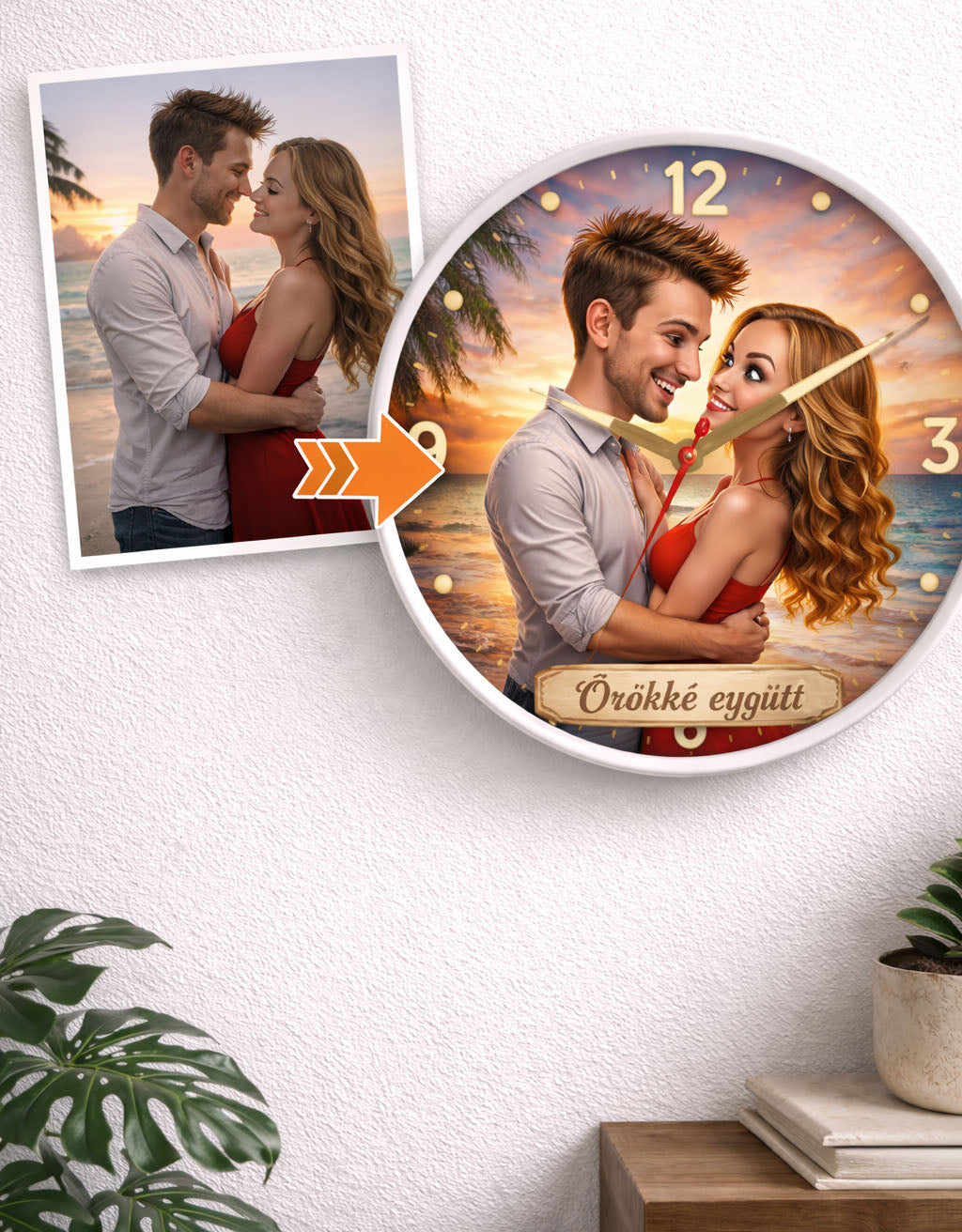 karikatúrás üveg falióra fotó alapján