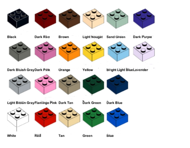 Egyedi fénykép alapján készült LEGO stílusú figurákhoz színek, színskála