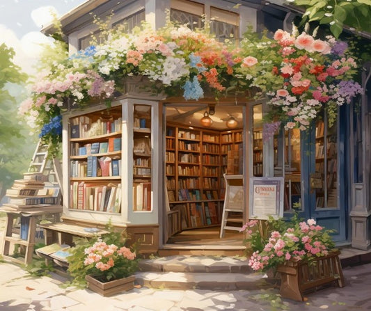 Számozott festés – Könyvesbolt tájkép festőkészlet felnőtteknek (40×50 cm, keret nélkül)