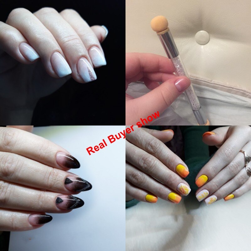 Nail Art Gradient Ecset 4 cserélhető szivacsfejjel – Kétvégű, strasszos manikűr eszköz