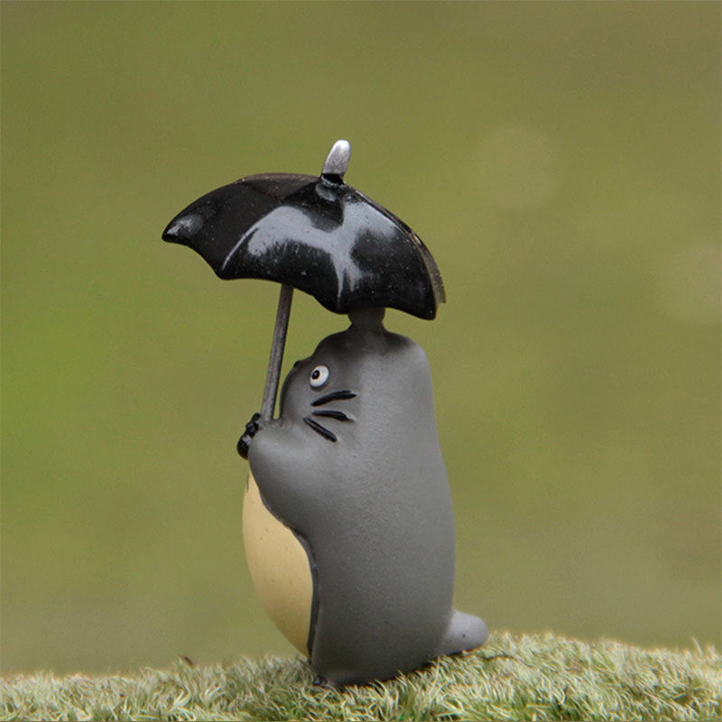 Mini dekoráció – Totoro figura, fatönk, macska és esernyő – DIY pozsgás növényekhez