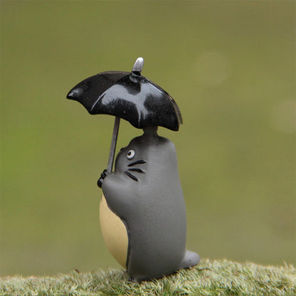 Mini dekoráció – Totoro figura, fatönk, macska és esernyő – DIY pozsgás növényekhez