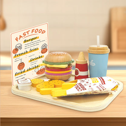 Fa hamburgerező játék szett – Szerepjáték gyerekeknek, burger és sült krumpli