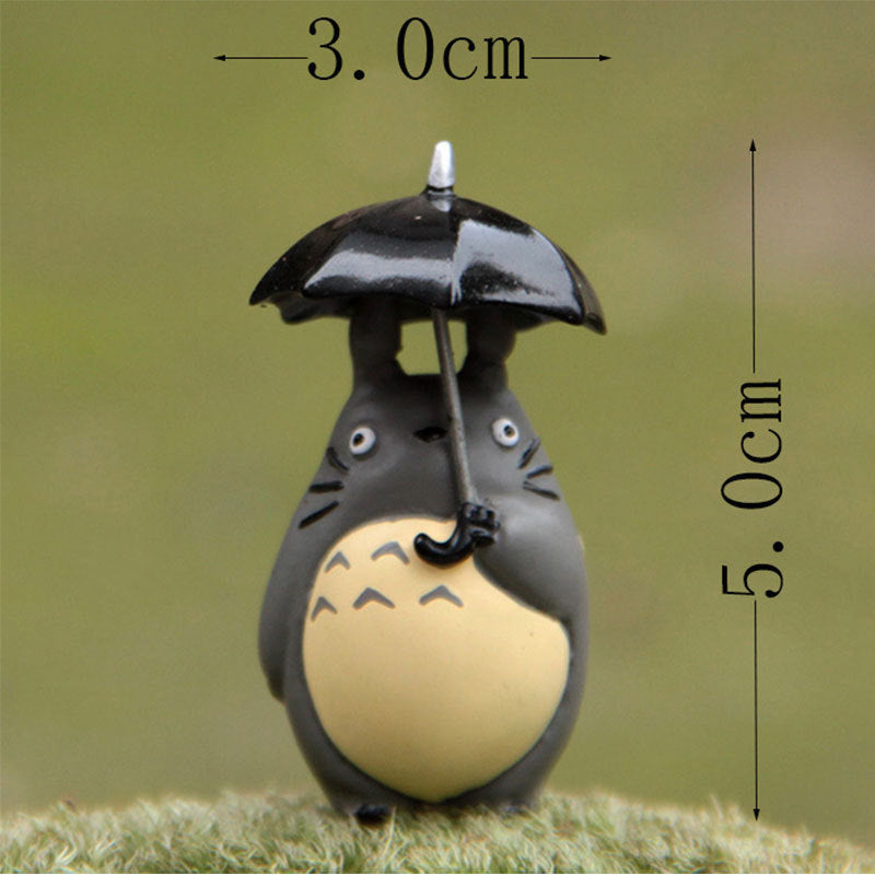 Mini dekoráció – Totoro figura, fatönk, macska és esernyő – DIY pozsgás növényekhez
