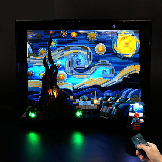 Van Gogh Csillagos éj építőjáték LED világítással – Távirányítós dekorlámpa