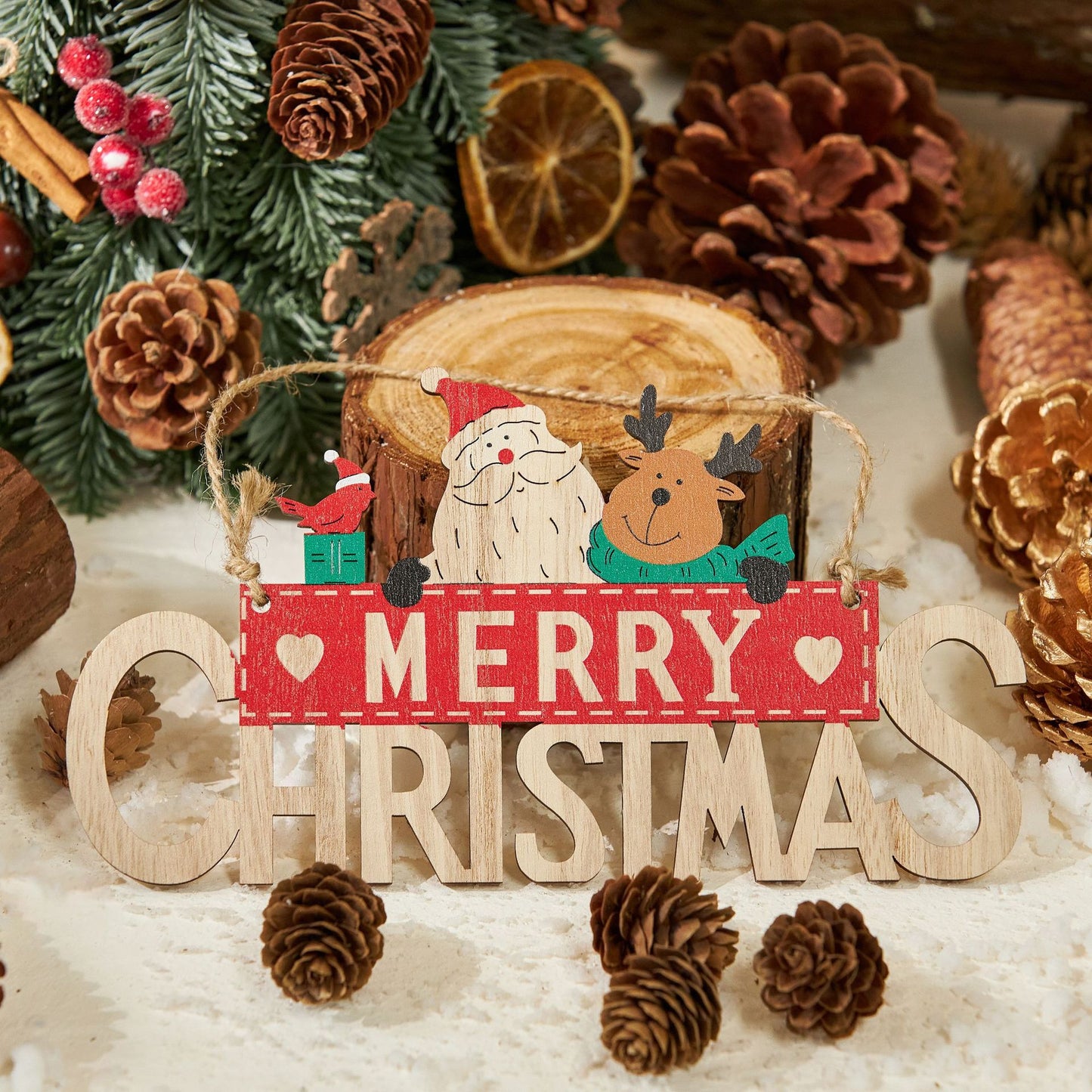 Merry Christmas feliratú fa tábla – karácsonyi DIY dekorációs akasztó