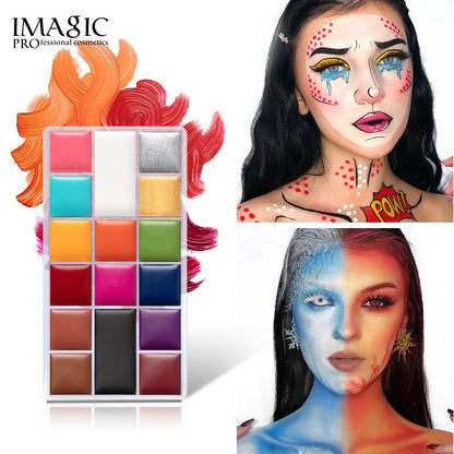 IMAGIC 16 Színű Selymes Testfesték Paletta – Vízálló, Izzadásálló Smink Halloween, Karácsony és Színpadi Előadásokhoz