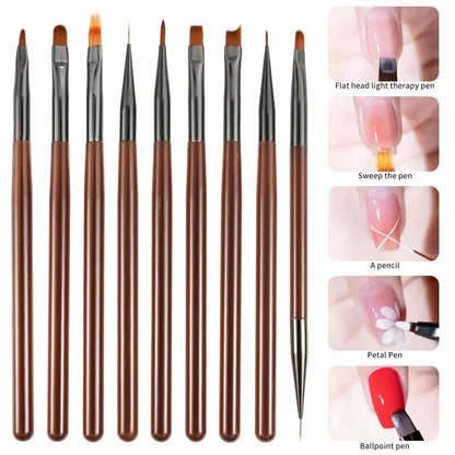 9 darabos UV Gél Körömfestő Ecsetkészlet – DIY körömdíszítő szett