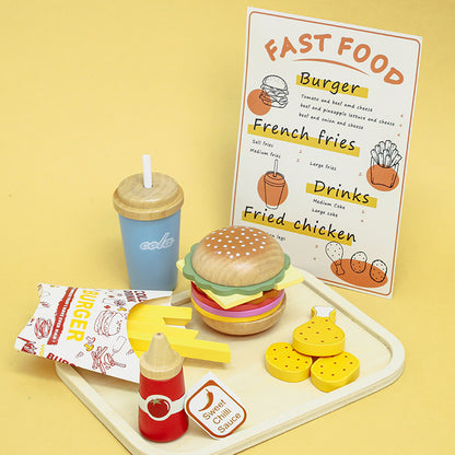Fa hamburgerező játék szett – Szerepjáték gyerekeknek, burger és sült krumpli