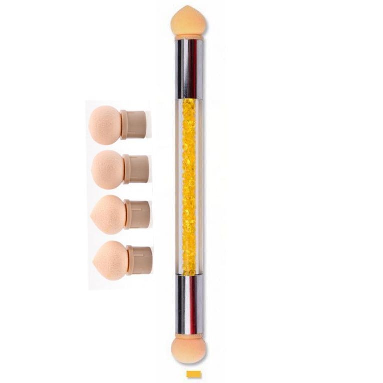 Nail Art Gradient Ecset 4 cserélhető szivacsfejjel – Kétvégű, strasszos manikűr eszköz