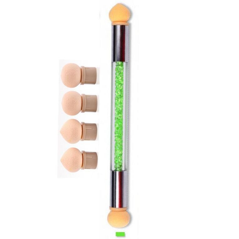 Nail Art Gradient Ecset 4 cserélhető szivacsfejjel – Kétvégű, strasszos manikűr eszköz