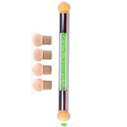 Nail Art Gradient Ecset 4 cserélhető szivacsfejjel – Kétvégű, strasszos manikűr eszköz