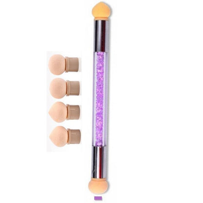 Nail Art Gradient Ecset 4 cserélhető szivacsfejjel – Kétvégű, strasszos manikűr eszköz