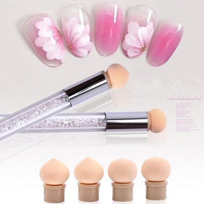 Nail Art Gradient Ecset 4 cserélhető szivacsfejjel – Kétvégű, strasszos manikűr eszköz