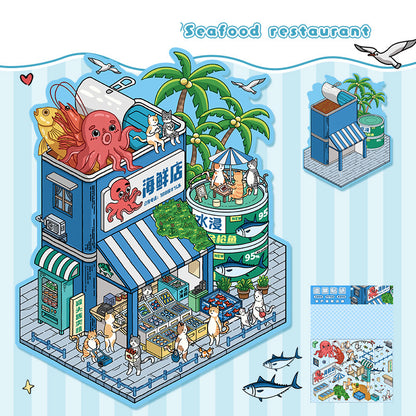 Tájkép matricakészlet – 3D hatású jelenetkollázs, miniatűr dekorációkhoz (DIY)