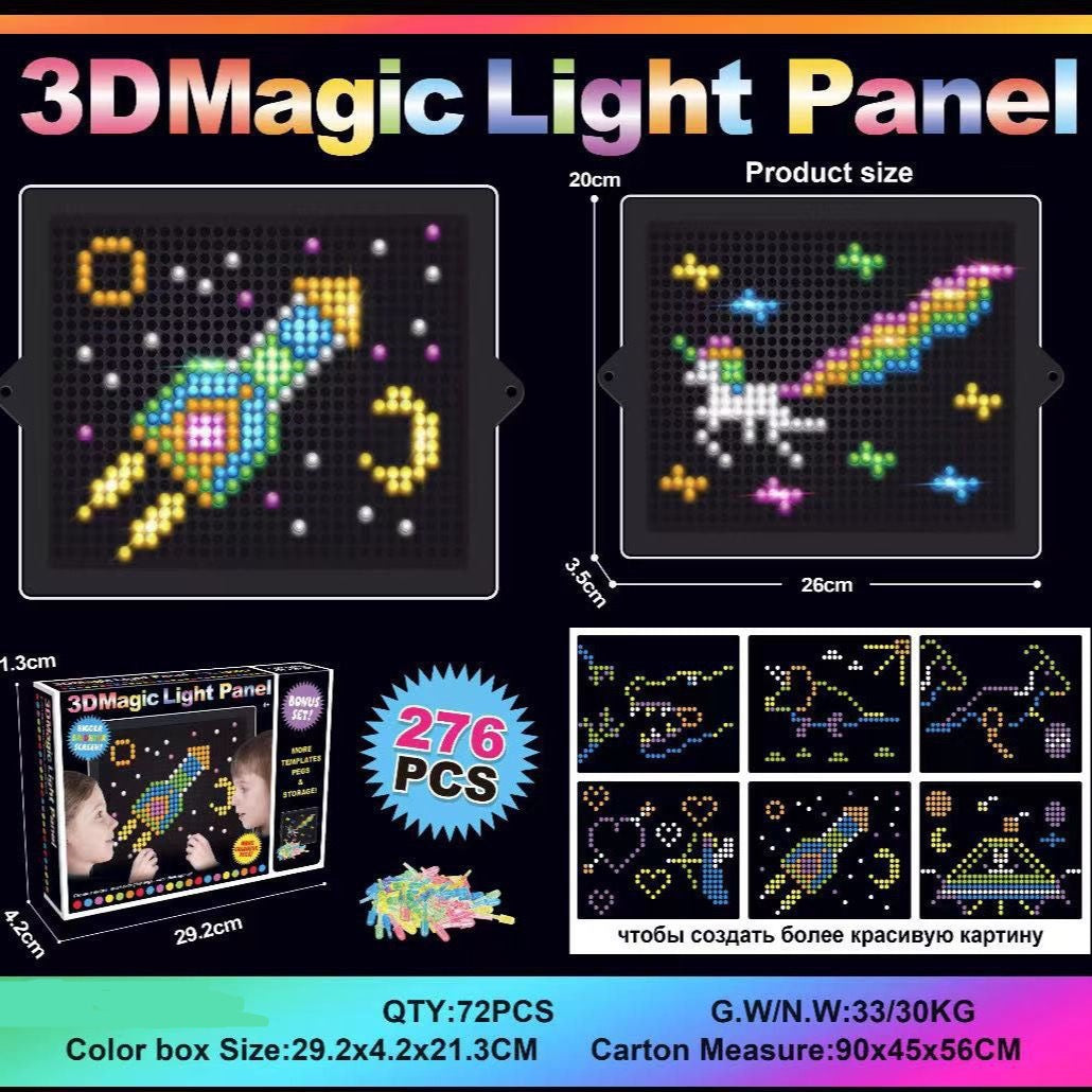 3D Magic világító panel – pixelkép-készítő DIY lámpajáték gyerekeknek (4–6 év)