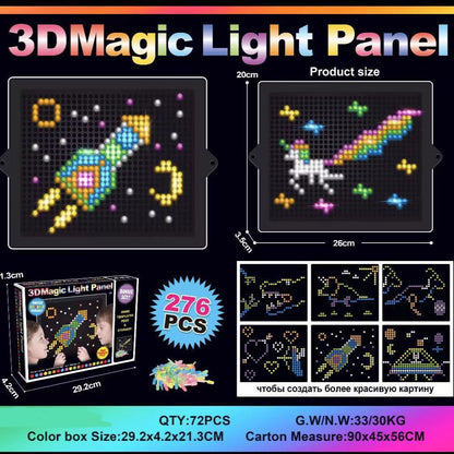 3D Magic világító panel – pixelkép-készítő DIY lámpajáték gyerekeknek (4–6 év)