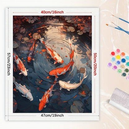Számfestés – Élénk koi halas tájkép festőkészlet (40×50 cm, keret nélkül)