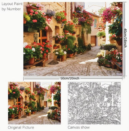 Szám szerinti festés – Modern utcai tájkép festőkészlet felnőtteknek (40×50 cm, keret nélkül)