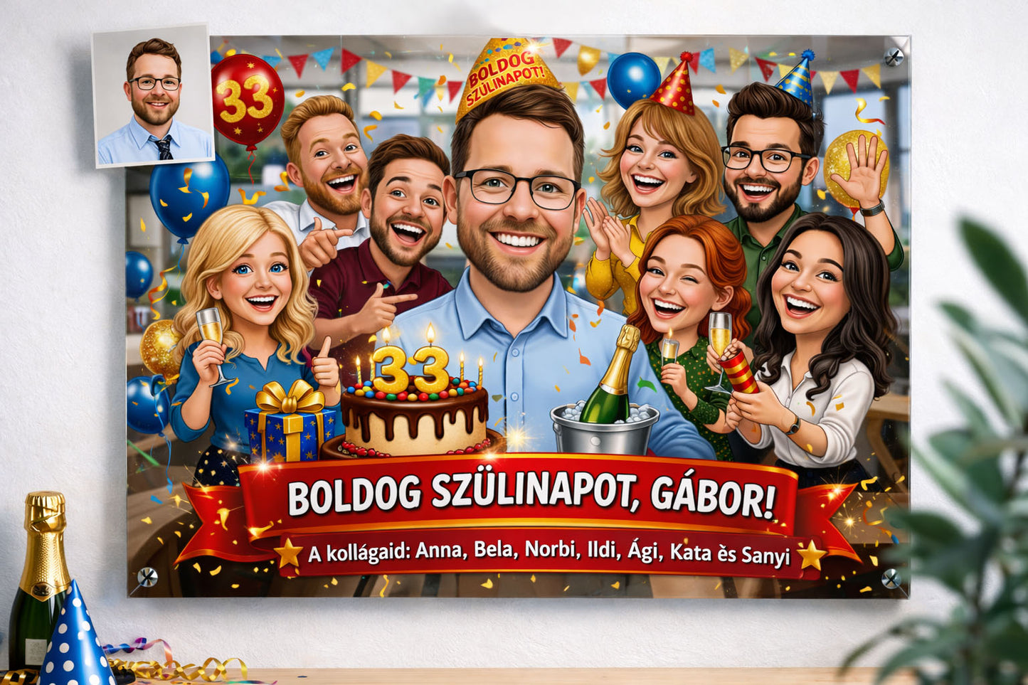 Egyedi karikatúrás akrilüveg kép fotó alapján