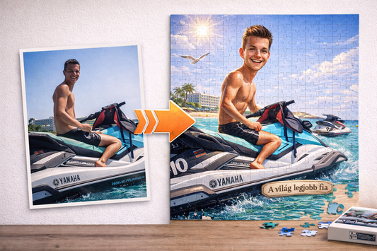 Egyedi karikatúrás puzzle fotó alapján