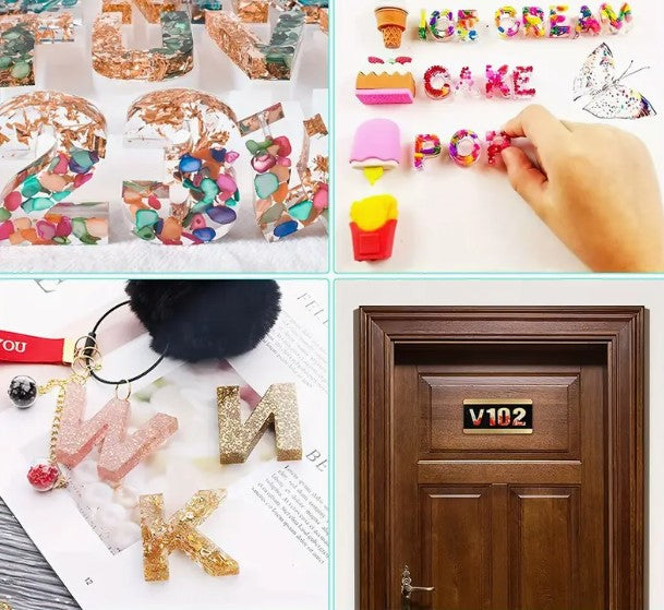 Ábécé és szám szilikon öntőforma – DIY gyanta medálokhoz, kulcstartókhoz, agyag kézműves termékekhez (kulcskarikák nélkül)