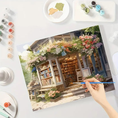 Számozott festés – Könyvesbolt tájkép festőkészlet felnőtteknek (40×50 cm, keret nélkül)