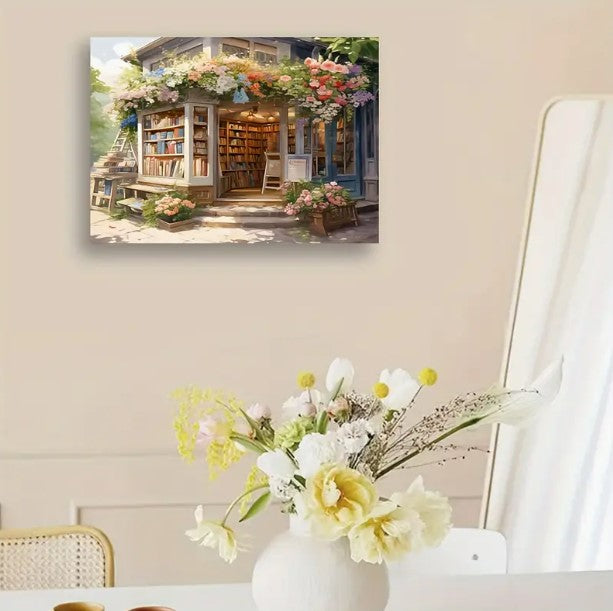 Számozott festés – Könyvesbolt tájkép festőkészlet felnőtteknek (40×50 cm, keret nélkül)